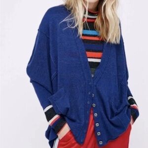 Free People Days Like This linen blend oversized pocket cardigan size large